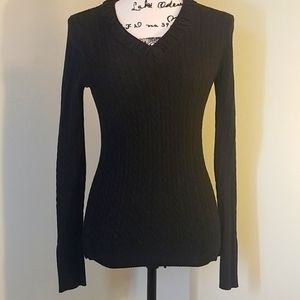 Women's Fitted Black V-Neck Sweater